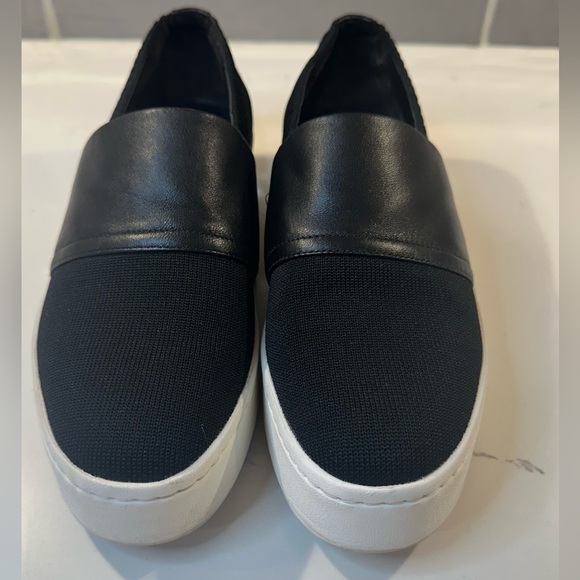 Vince Ward Shoes Black Knit Leather Platform Slip On Sneakers Loafer - Picture 3 of 14